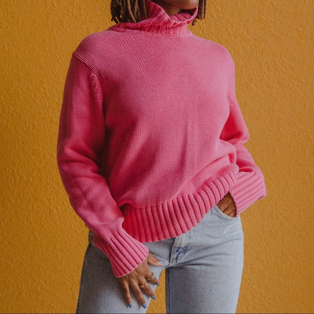 Pink Ribbed Turtleneck Sweater